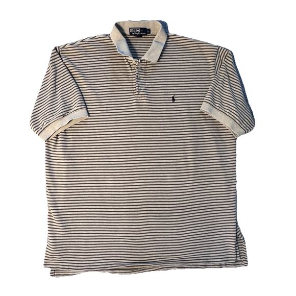 POLO RALPH LAUREN TAN STRIPED PIQUE POLO SHIRT MENS XL - Picture 1 of 3